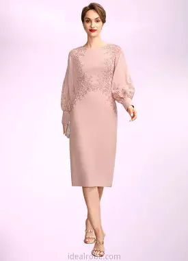 Alice Sheath/Column Scoop Neck Knee-Length Chiffon Lace Mother of the Bride Dress With Beading Sequins STK126P0015020