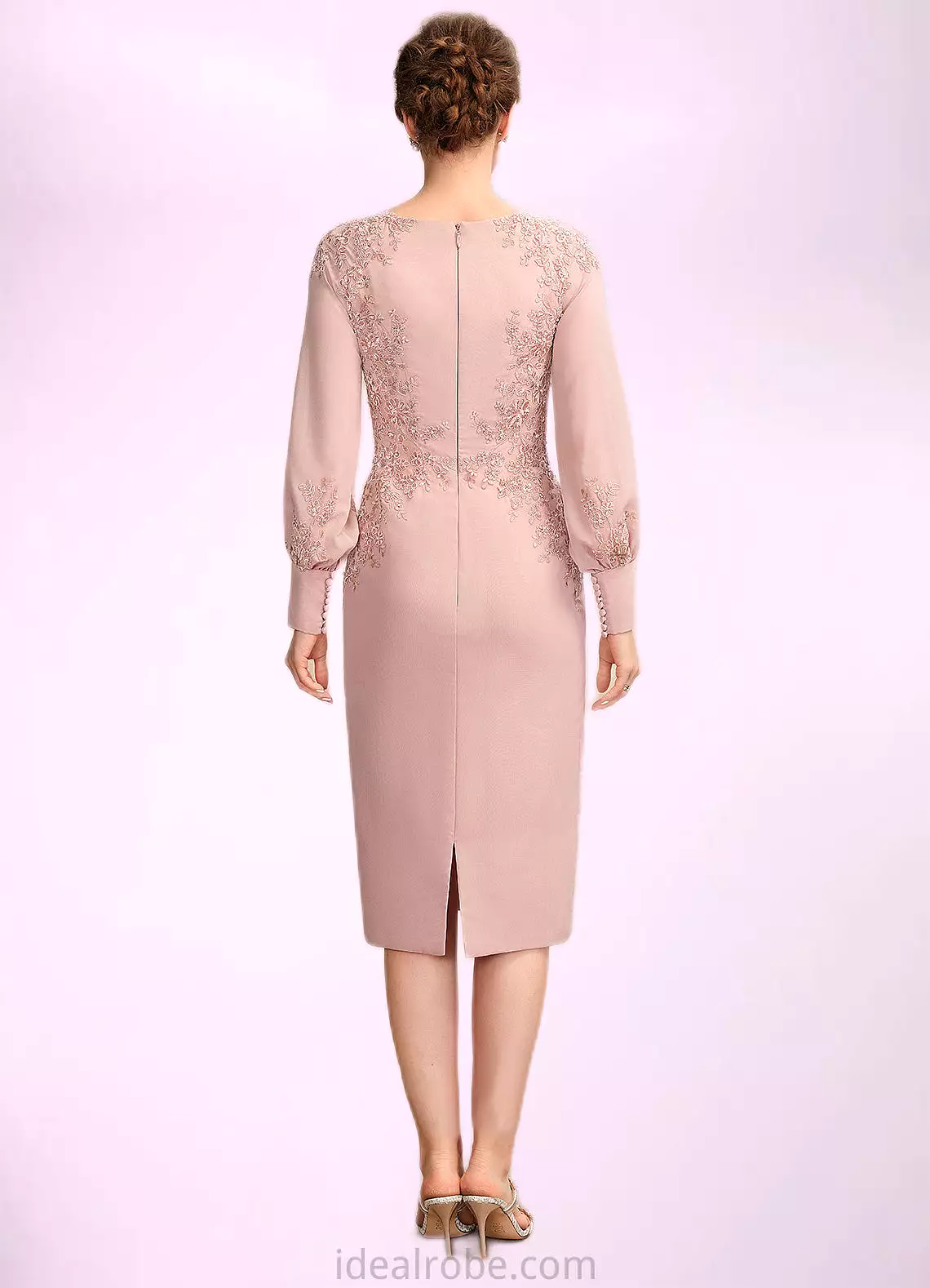 Alice Sheath/Column Scoop Neck Knee-Length Chiffon Lace Mother of the Bride Dress With Beading Sequins STK126P0015020