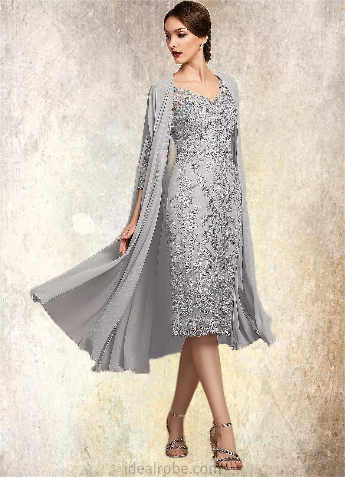 Aurora Sheath/Column V-neck Knee-Length Lace Mother of the Bride Dress STK126P0014931