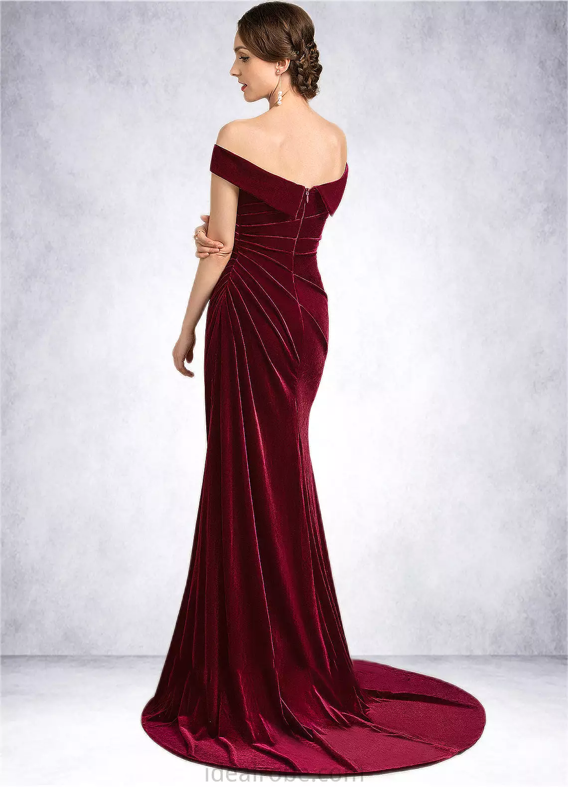 Bella Trumpet/Mermaid Off-the-Shoulder Sweep Train Velvet Mother of the Bride Dress With Ruffle STK126P0014988