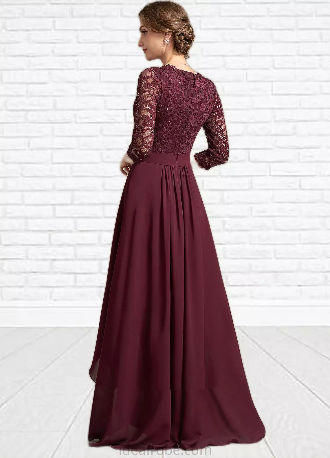 Brooklyn A-Line V-neck Asymmetrical Chiffon Lace Mother of the Bride Dress With Beading Sequins STK126P0014980