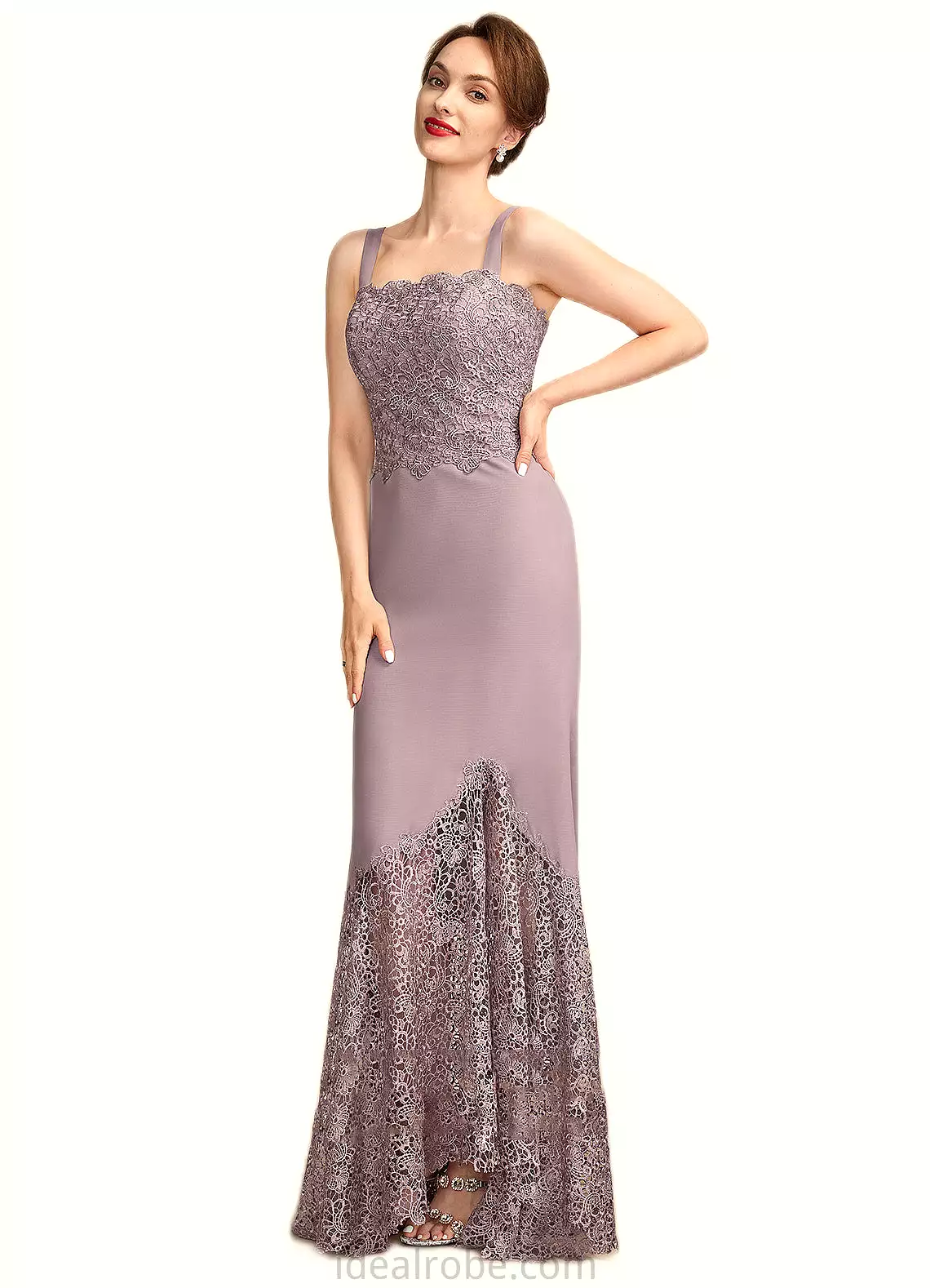 Brooklynn Trumpet/Mermaid Square Neckline Asymmetrical Chiffon Lace Mother of the Bride Dress STK126P0015001