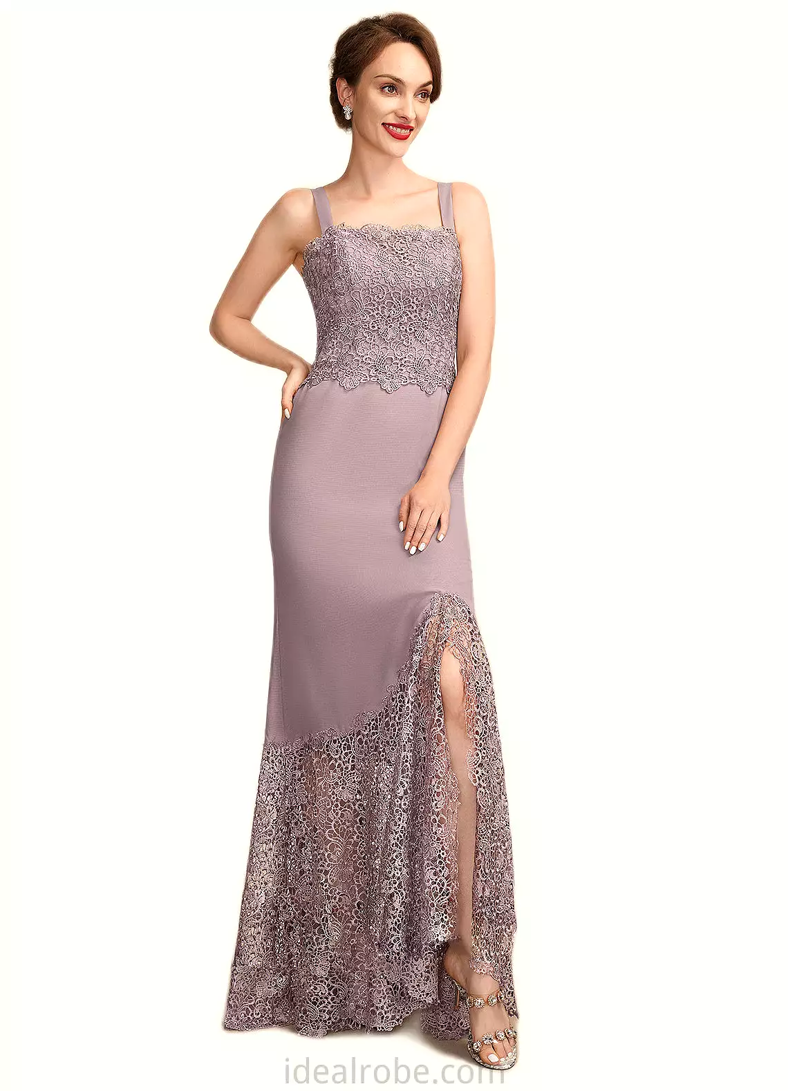 Brooklynn Trumpet/Mermaid Square Neckline Asymmetrical Chiffon Lace Mother of the Bride Dress STK126P0015001