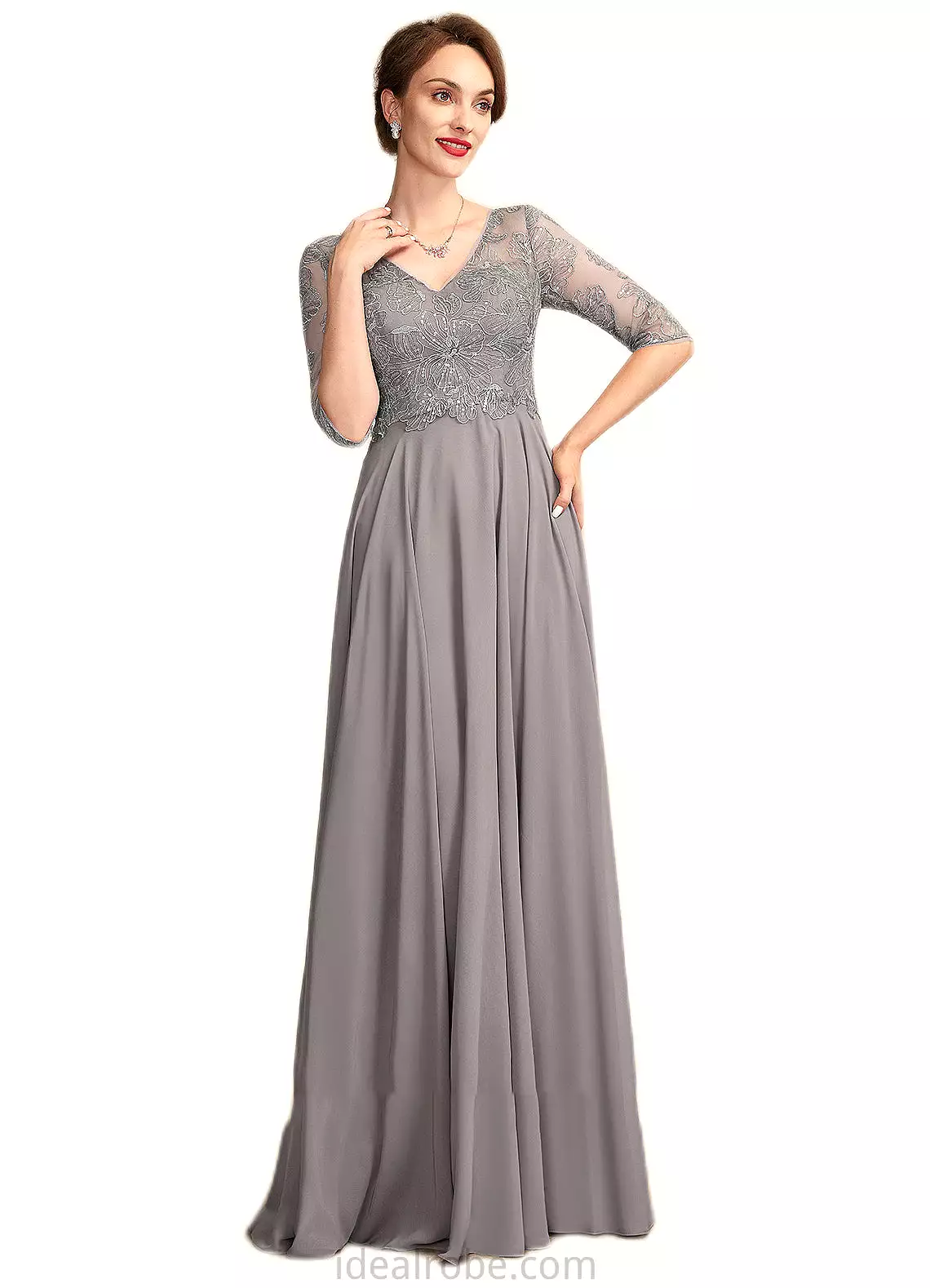 Courtney A-Line V-neck Floor-Length Chiffon Lace Mother of the Bride Dress With Sequins STK126P0014999