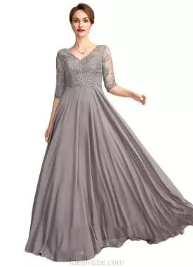 Courtney A-Line V-neck Floor-Length Chiffon Lace Mother of the Bride Dress With Sequins STK126P0014999