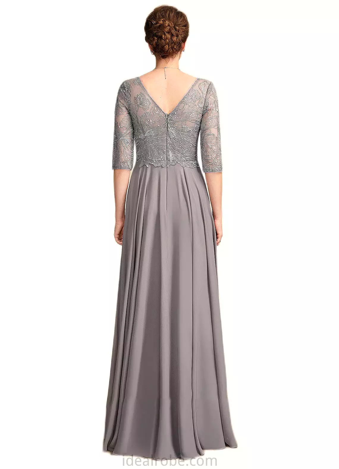 Courtney A-Line V-neck Floor-Length Chiffon Lace Mother of the Bride Dress With Sequins STK126P0014999