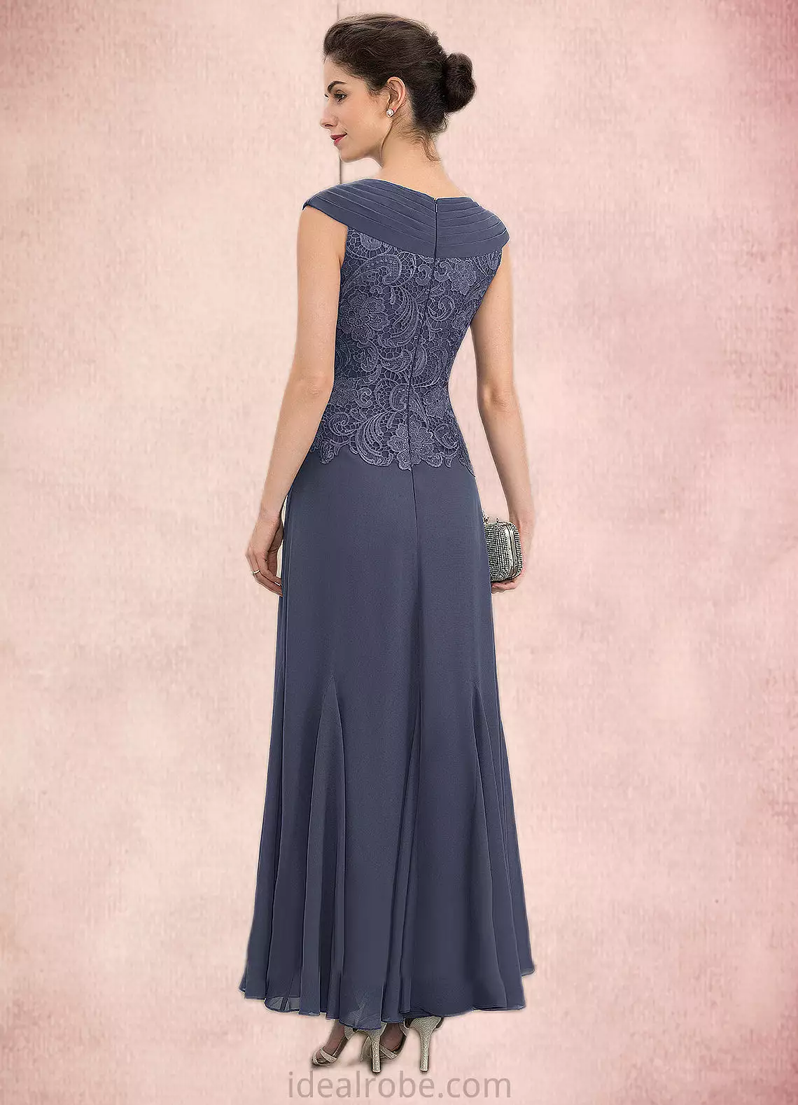 Essence A-Line V-neck Ankle-Length Chiffon Lace Mother of the Bride Dress With Ruffle Beading STK126P0014971