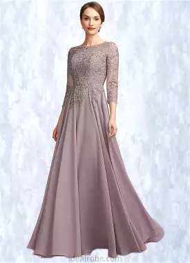 Eva A-Line Scoop Neck Floor-Length Chiffon Lace Mother of the Bride Dress With Sequins STK126P0014918