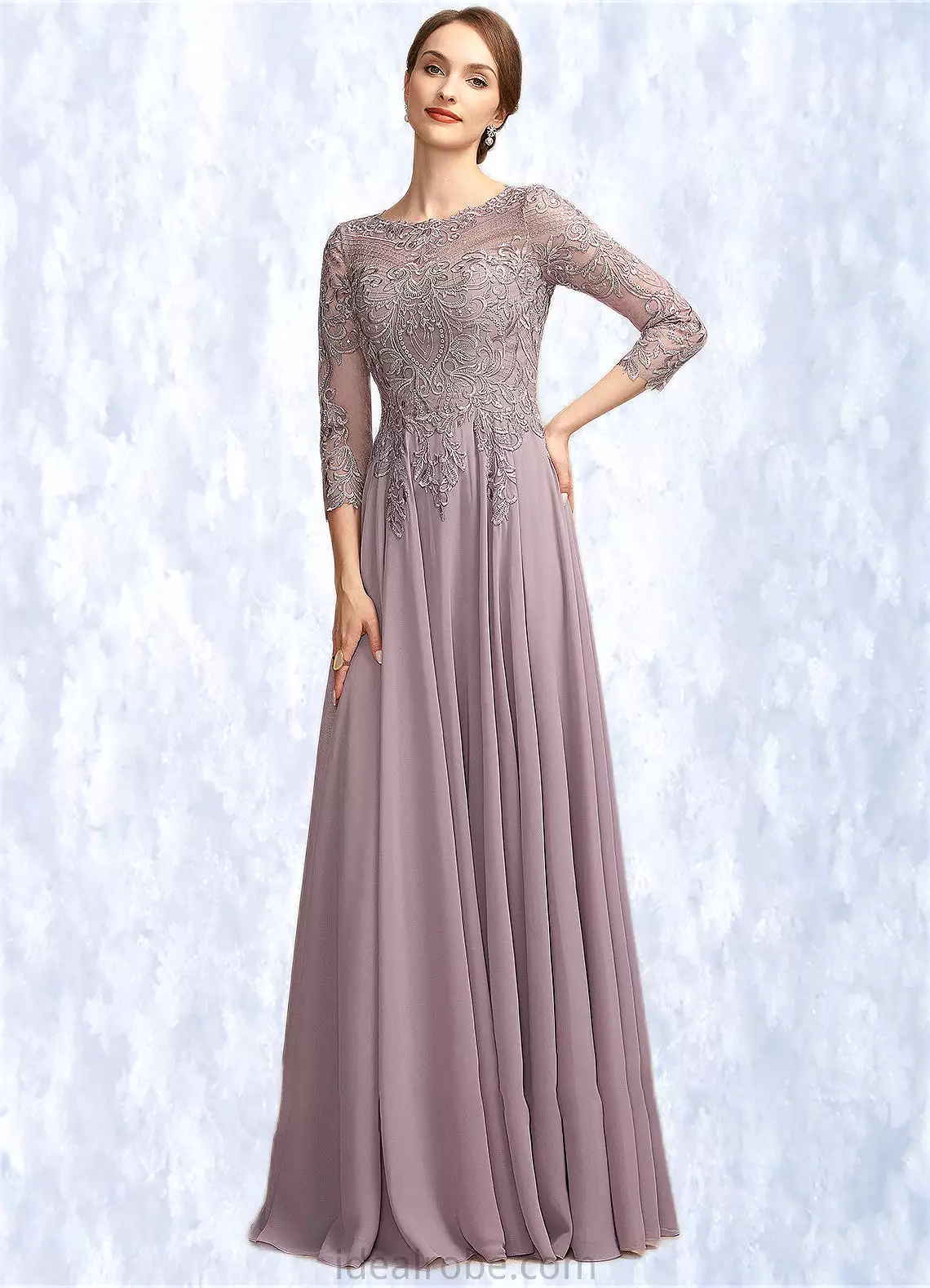 Eva A-Line Scoop Neck Floor-Length Chiffon Lace Mother of the Bride Dress With Sequins STK126P0014918