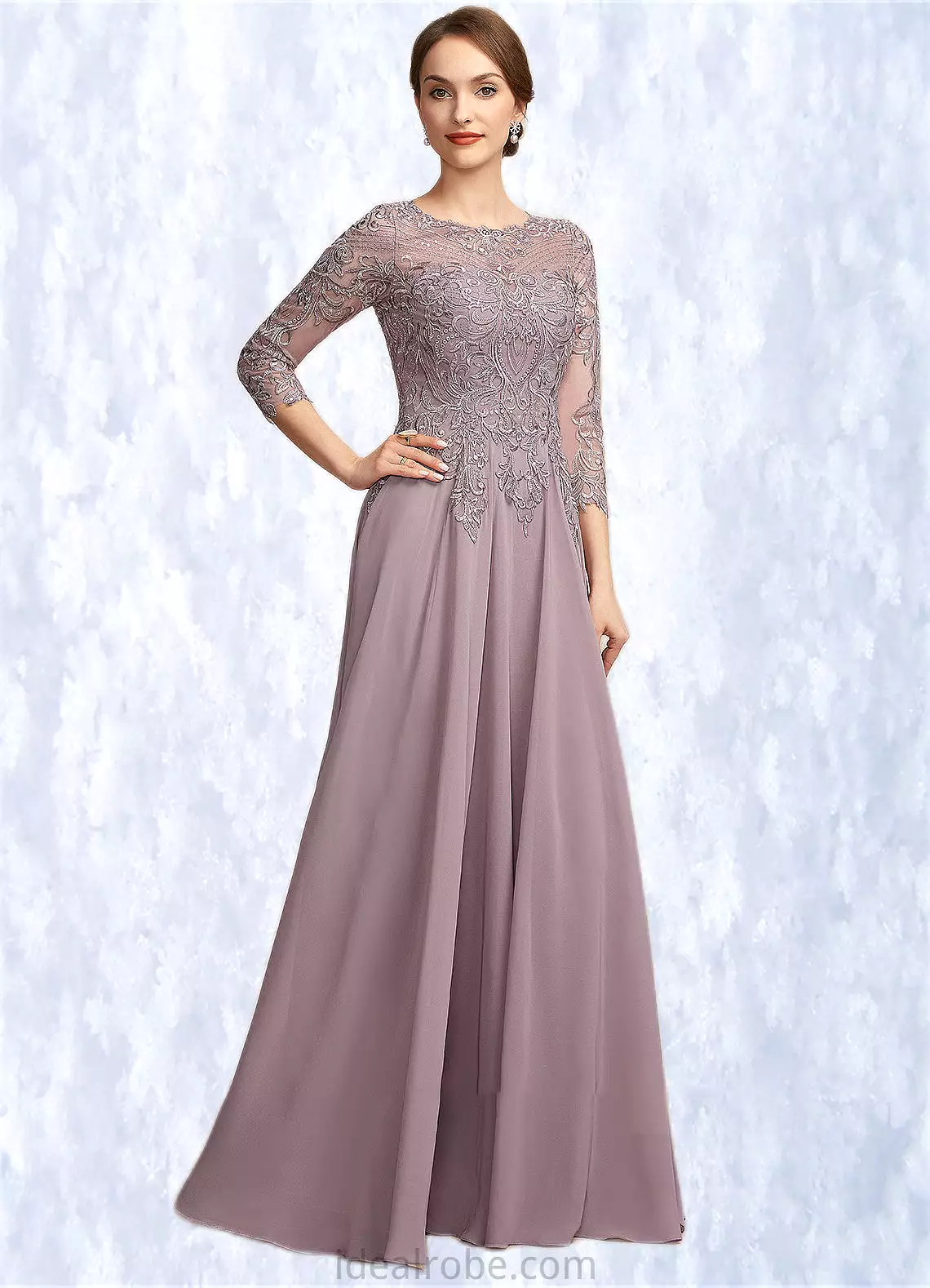 Eva A-Line Scoop Neck Floor-Length Chiffon Lace Mother of the Bride Dress With Sequins STK126P0014918