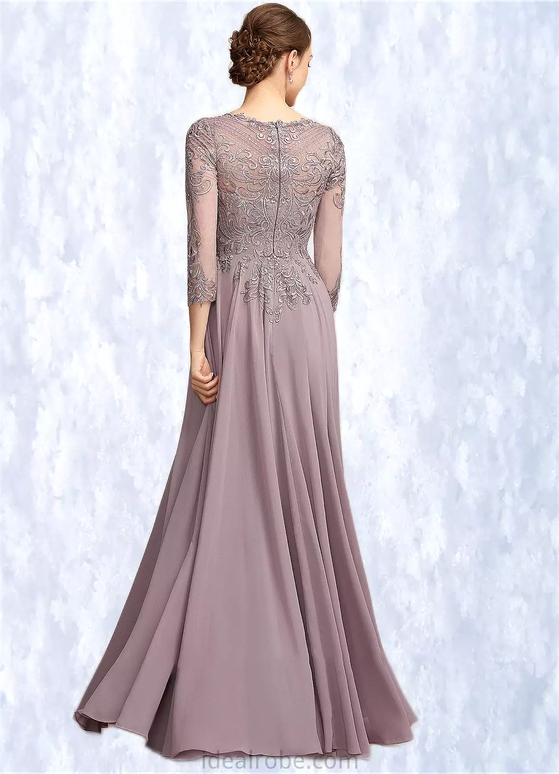 Eva A-Line Scoop Neck Floor-Length Chiffon Lace Mother of the Bride Dress With Sequins STK126P0014918