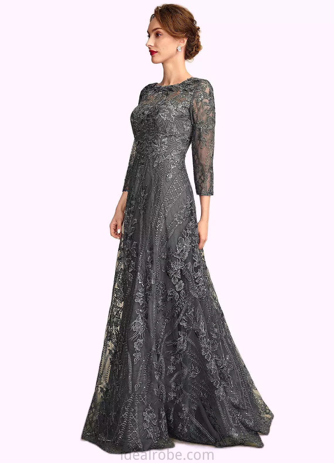 Hanna A-Line Scoop Neck Floor-Length Lace Mother of the Bride Dress With Sequins STK126P0014939