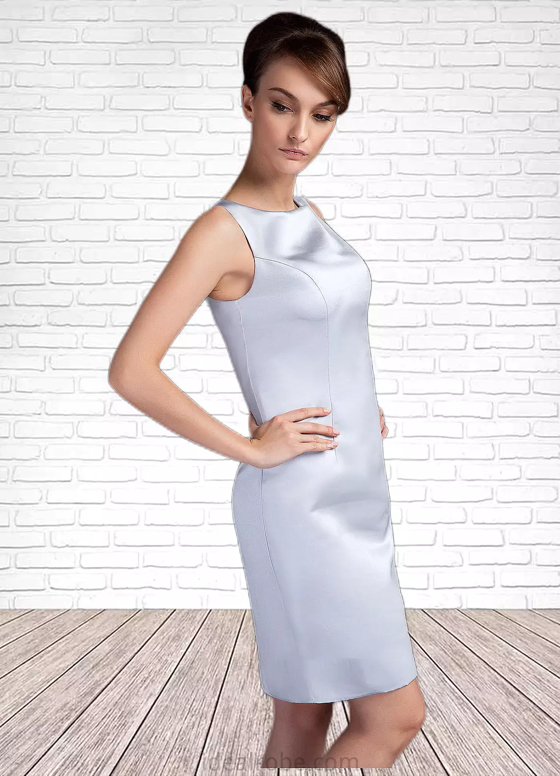 Haylie Sheath/Column Scoop Neck Knee-Length Satin Mother of the Bride Dress STK126P0014937