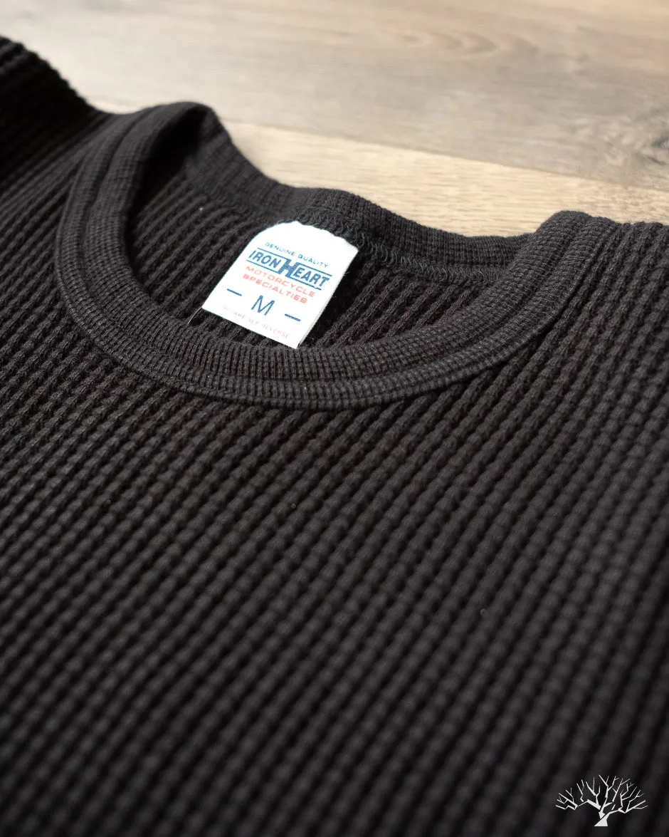 IHTL-1301-BLK - Waffle Knit Long Sleeve Crew Neck Thermal - Black