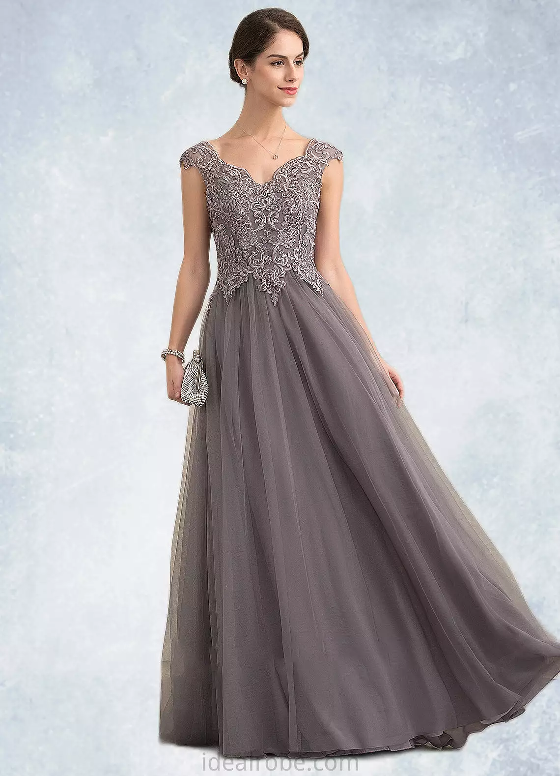 Kennedy A-Line/Princess V-neck Floor-Length Tulle Lace Mother of the Bride Dress With Sequins STK126P0014985