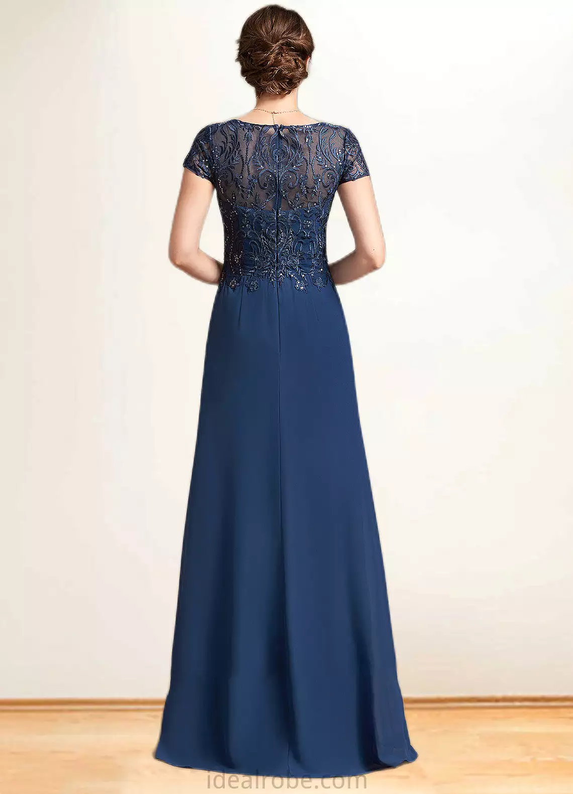 Kit A-Line V-neck Floor-Length Chiffon Lace Mother of the Bride Dress With Sequins STK126P0014938