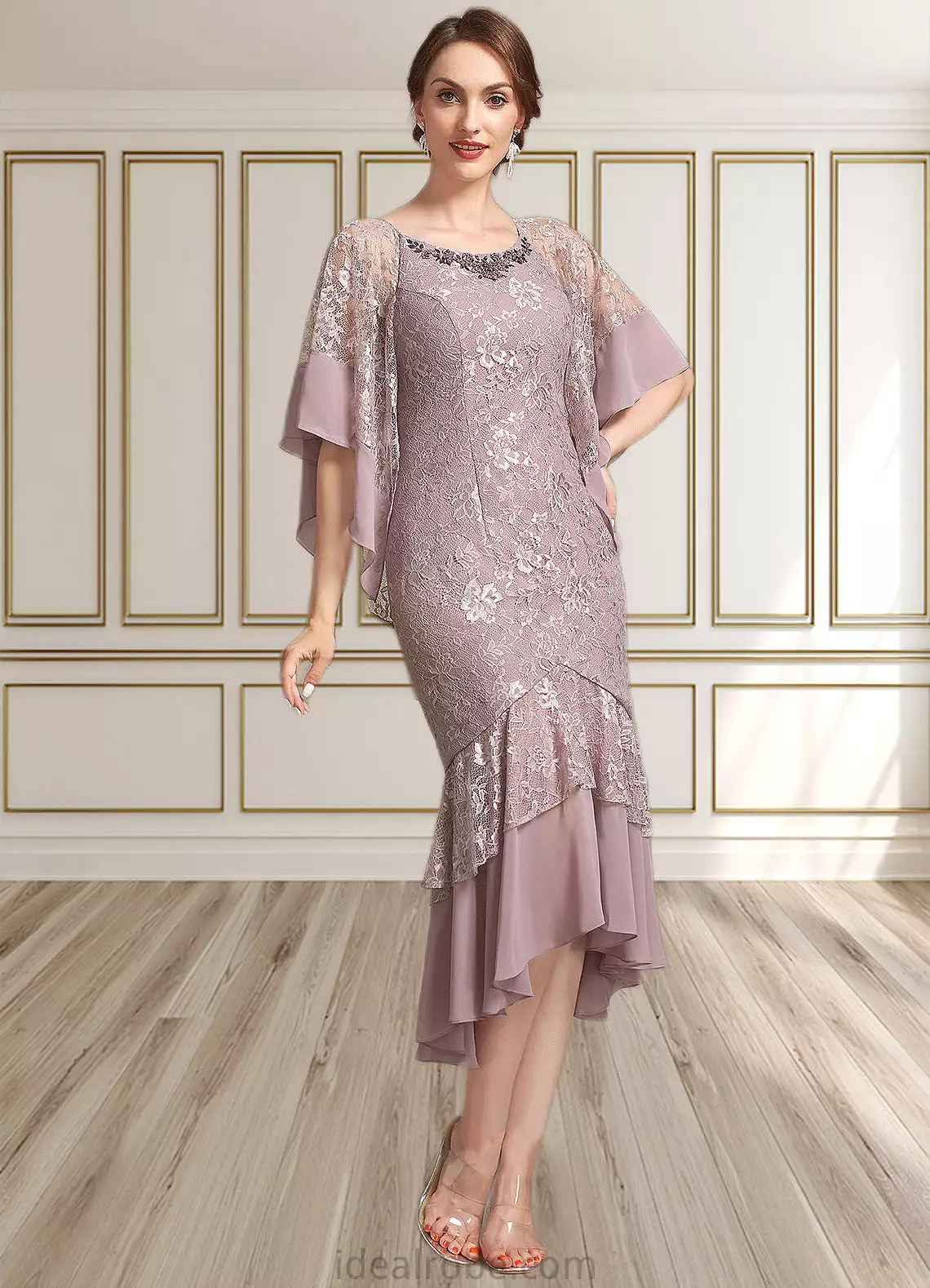 Lucia Trumpet/Mermaid Scoop Neck Asymmetrical Chiffon Lace Mother of the Bride Dress STK126P0014945