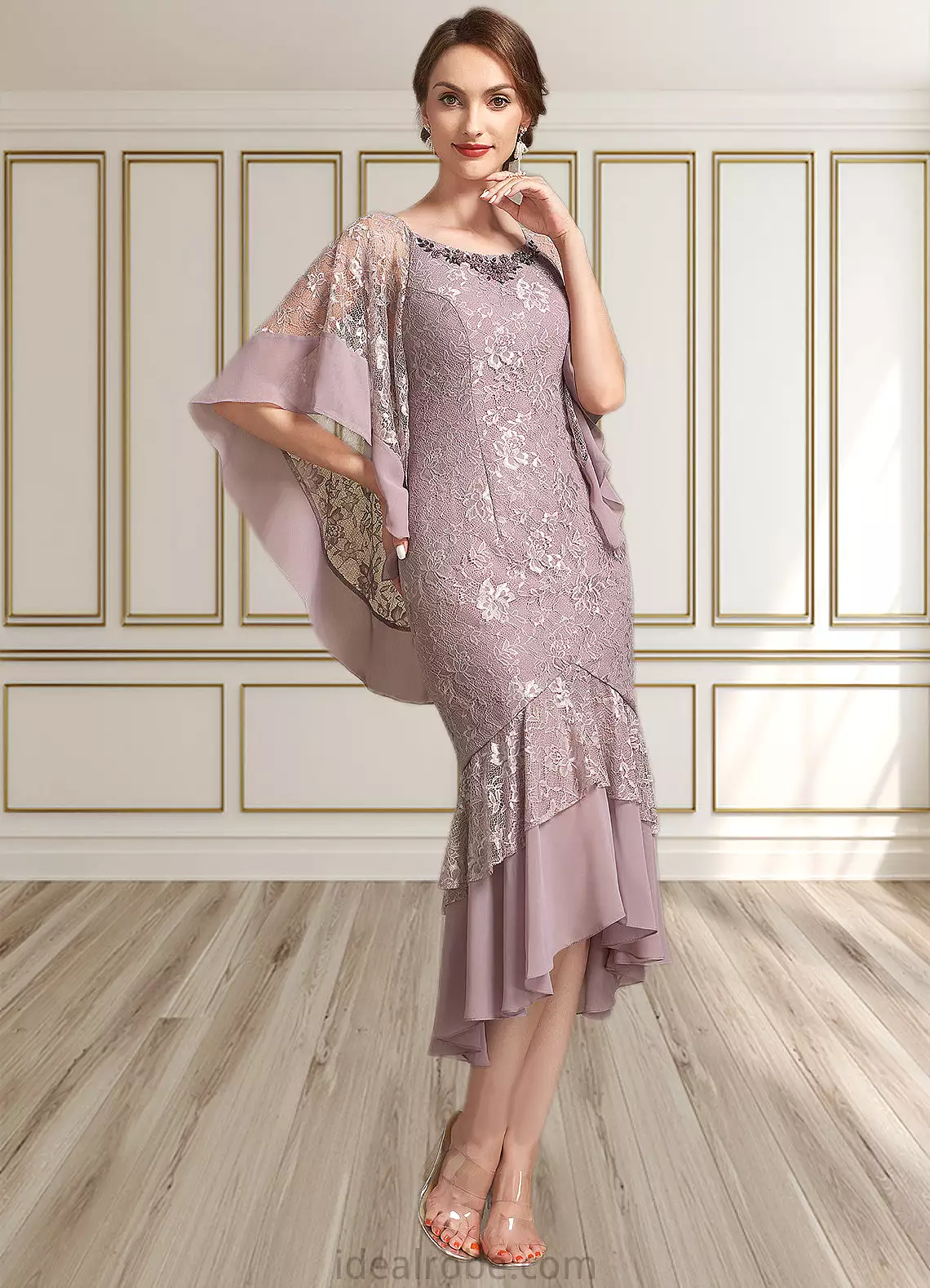 Lucia Trumpet/Mermaid Scoop Neck Asymmetrical Chiffon Lace Mother of the Bride Dress STK126P0014945