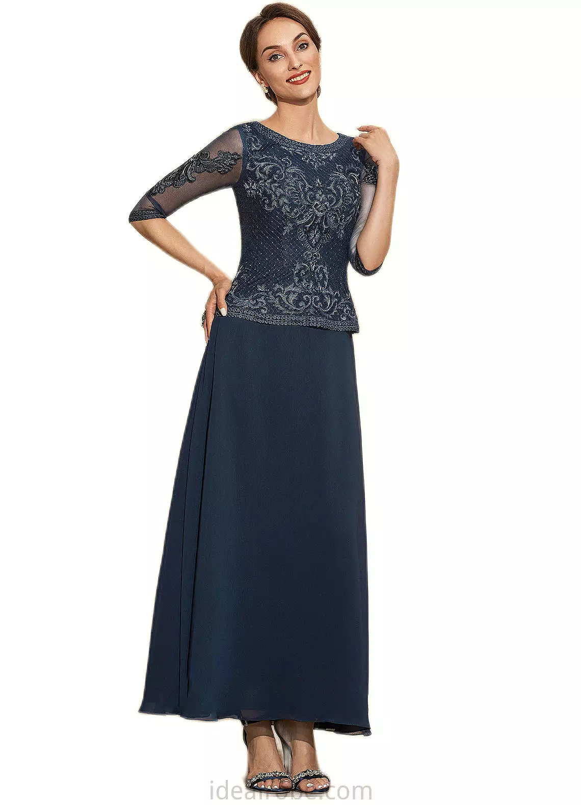 Lucille A-Line Scoop Neck Ankle-Length Chiffon Lace Mother of the Bride Dress STK126P0014942