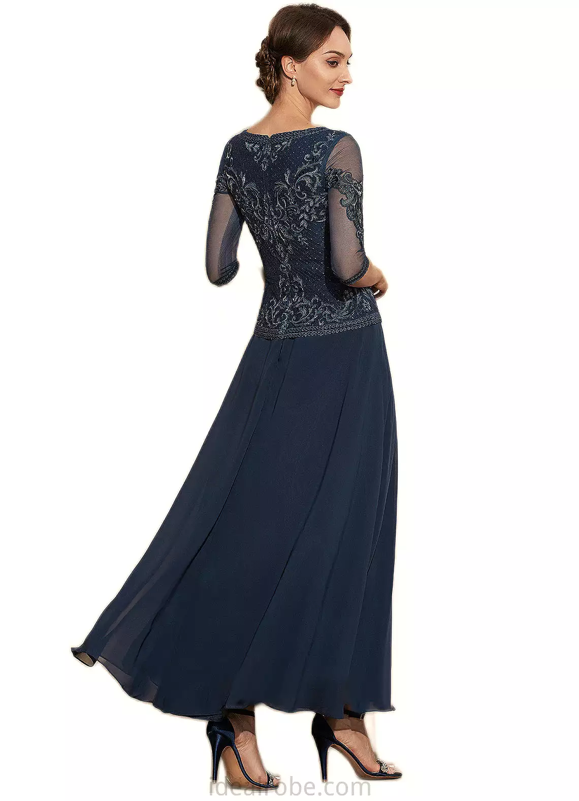 Lucille A-Line Scoop Neck Ankle-Length Chiffon Lace Mother of the Bride Dress STK126P0014942