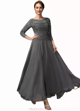 Madeleine A-Line Scoop Neck Ankle-Length Chiffon Lace Mother of the Bride Dress With Ruffle STK126P0014990