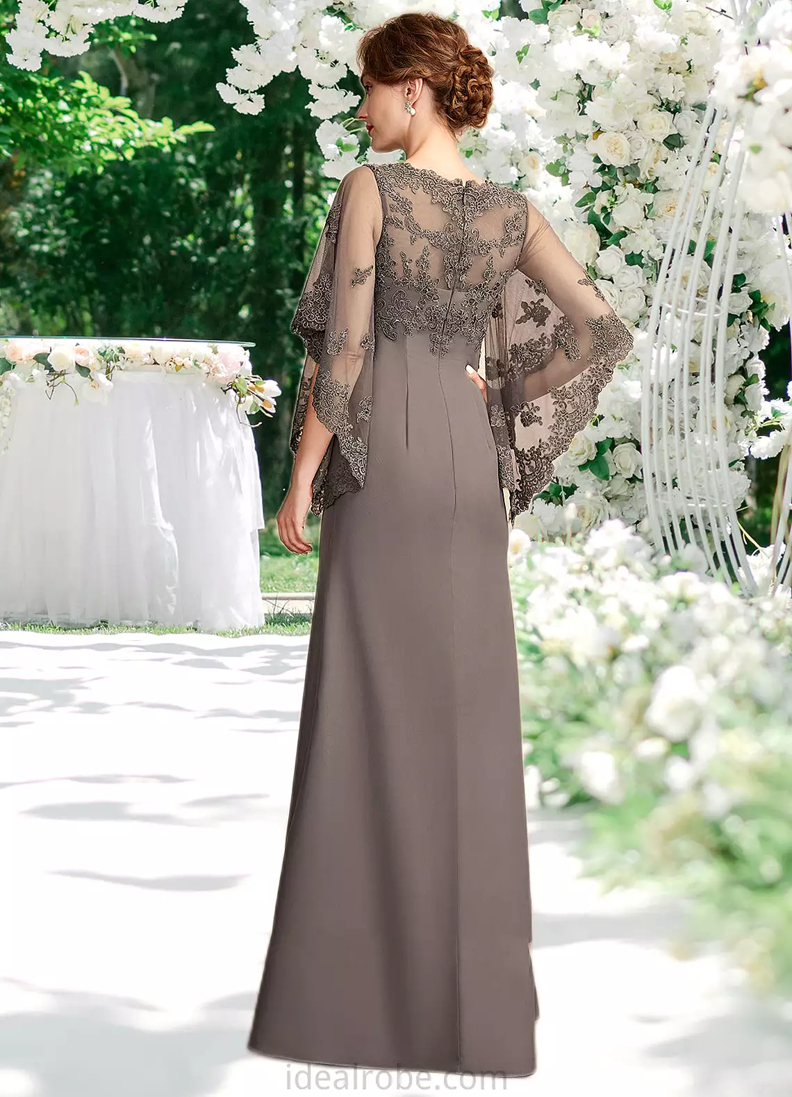 Madelyn Sheath/Column Scoop Neck Floor-Length Chiffon Lace Mother of the Bride Dress STK126P0014996