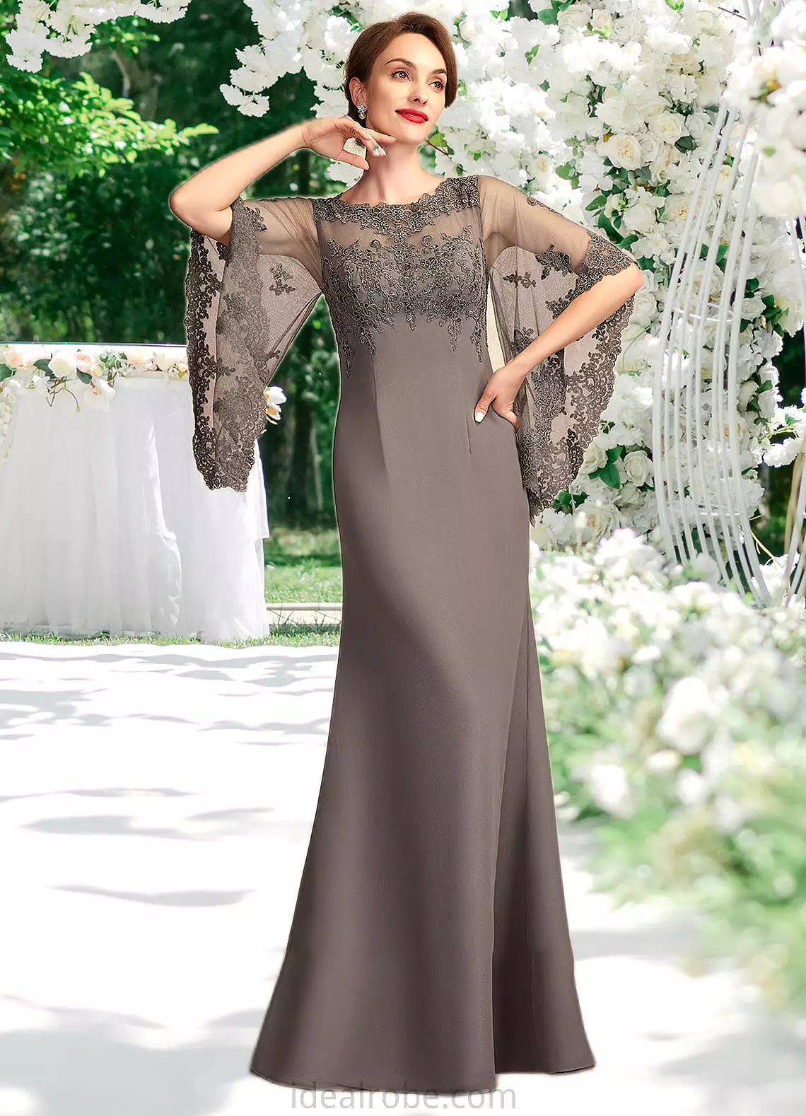 Madelyn Sheath/Column Scoop Neck Floor-Length Chiffon Lace Mother of the Bride Dress STK126P0014996