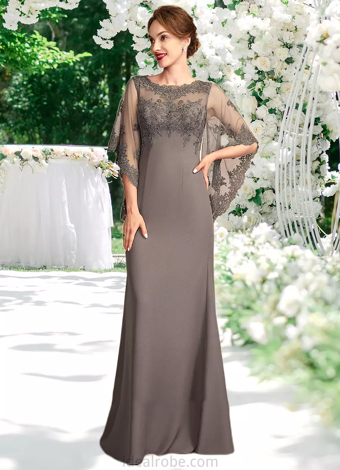 Madelyn Sheath/Column Scoop Neck Floor-Length Chiffon Lace Mother of the Bride Dress STK126P0014996