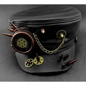 Men's Vintage Steampunk Spike Gear Genuine Leather Military Cap