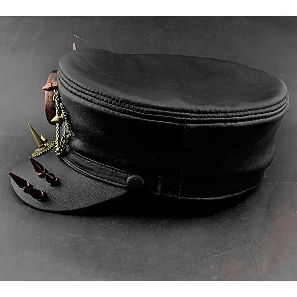 Men's Vintage Steampunk Spike Gear Genuine Leather Military Cap