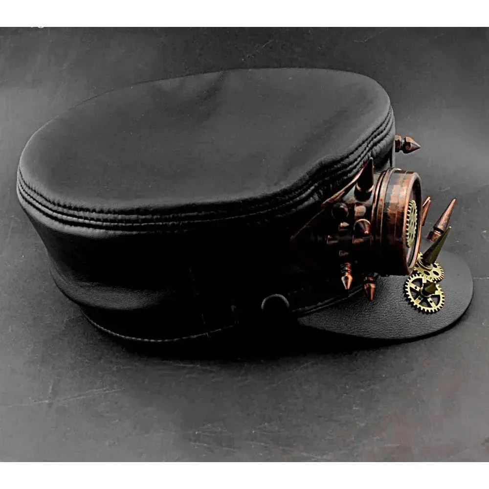 Men's Vintage Steampunk Spike Gear Genuine Leather Military Cap