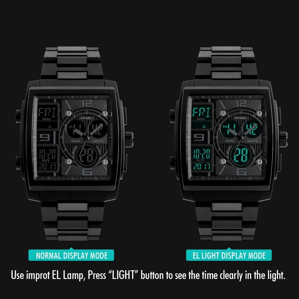 Men's Waterproof Digital LED Chrono Quartz Watches with 50M Waterproof