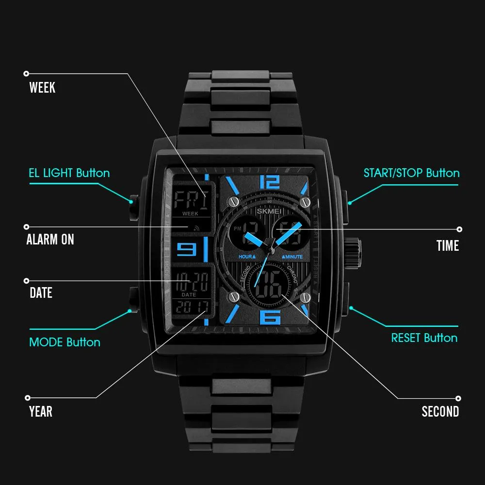 Men's Waterproof Digital LED Chrono Quartz Watches with 50M Waterproof