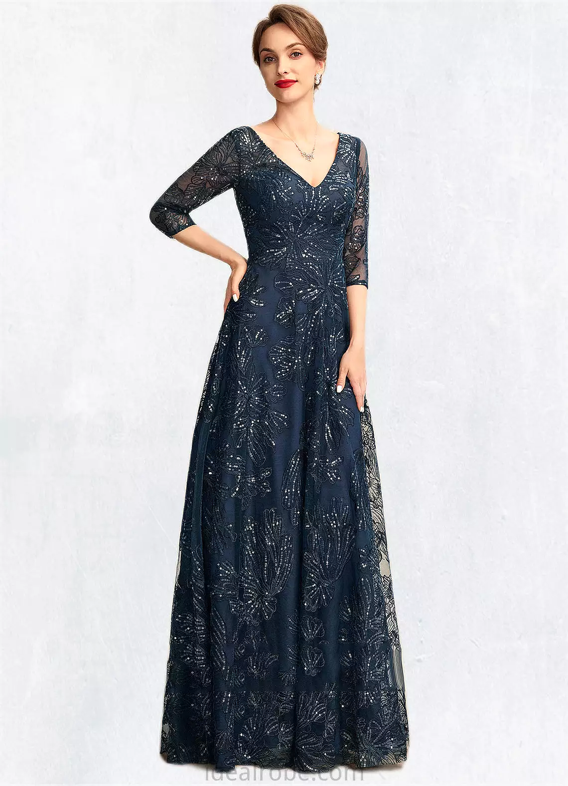 Paisley A-Line V-neck Floor-Length Lace Mother of the Bride Dress With Sequins STK126P0015015