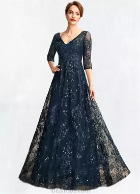 Paisley A-Line V-neck Floor-Length Lace Mother of the Bride Dress With Sequins STK126P0015015