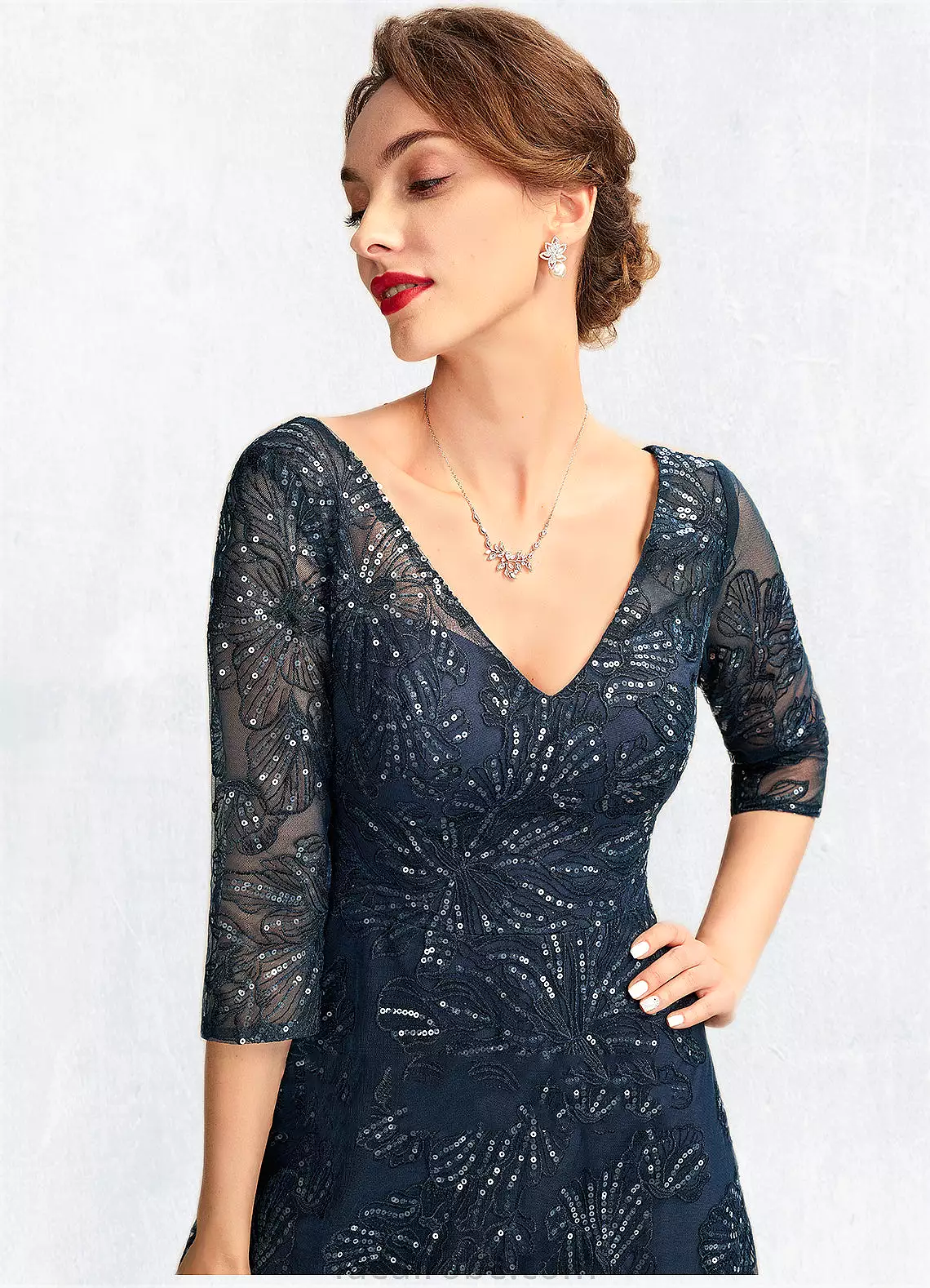 Paisley A-Line V-neck Floor-Length Lace Mother of the Bride Dress With Sequins STK126P0015015