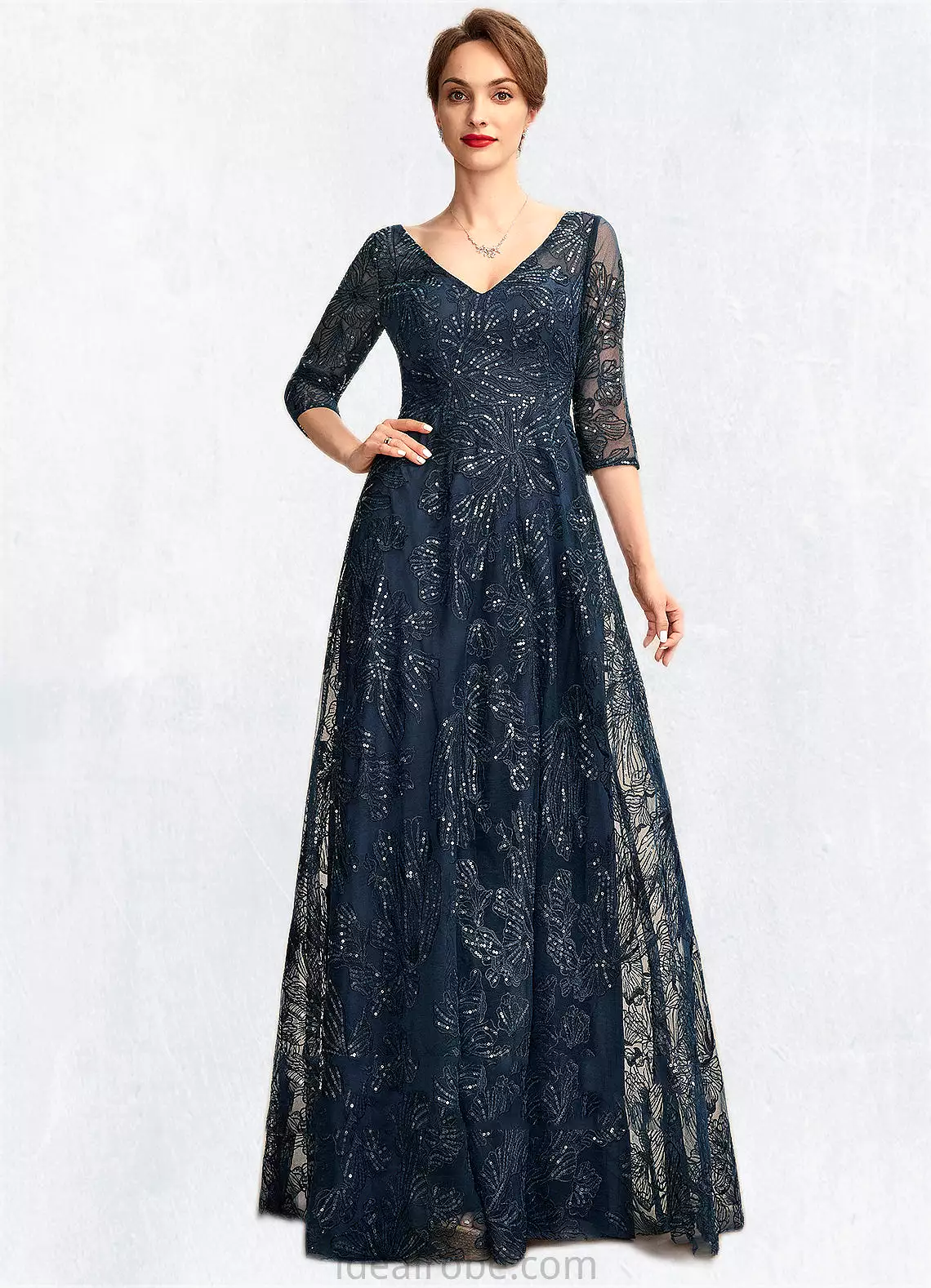 Paisley A-Line V-neck Floor-Length Lace Mother of the Bride Dress With Sequins STK126P0015015