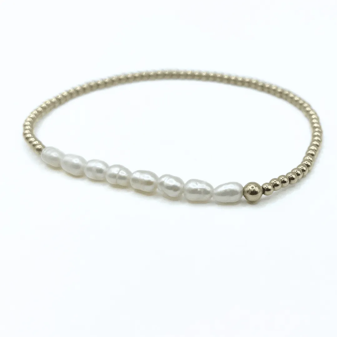 Petite Row Rice Pearl Bracelet with 14k Gold-Filled Beads