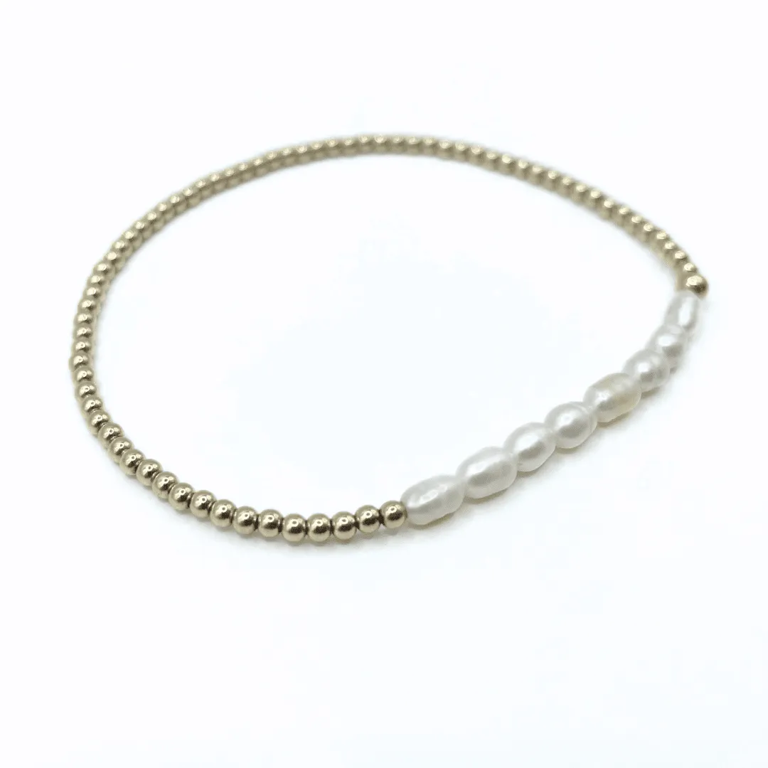 Petite Row Rice Pearl Bracelet with 14k Gold-Filled Beads