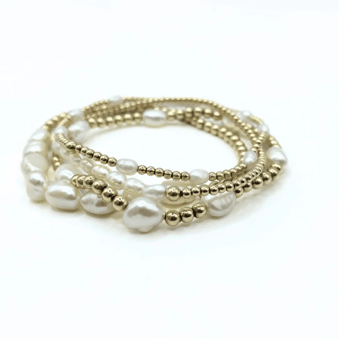 Petite Row Rice Pearl Bracelet with 14k Gold-Filled Beads