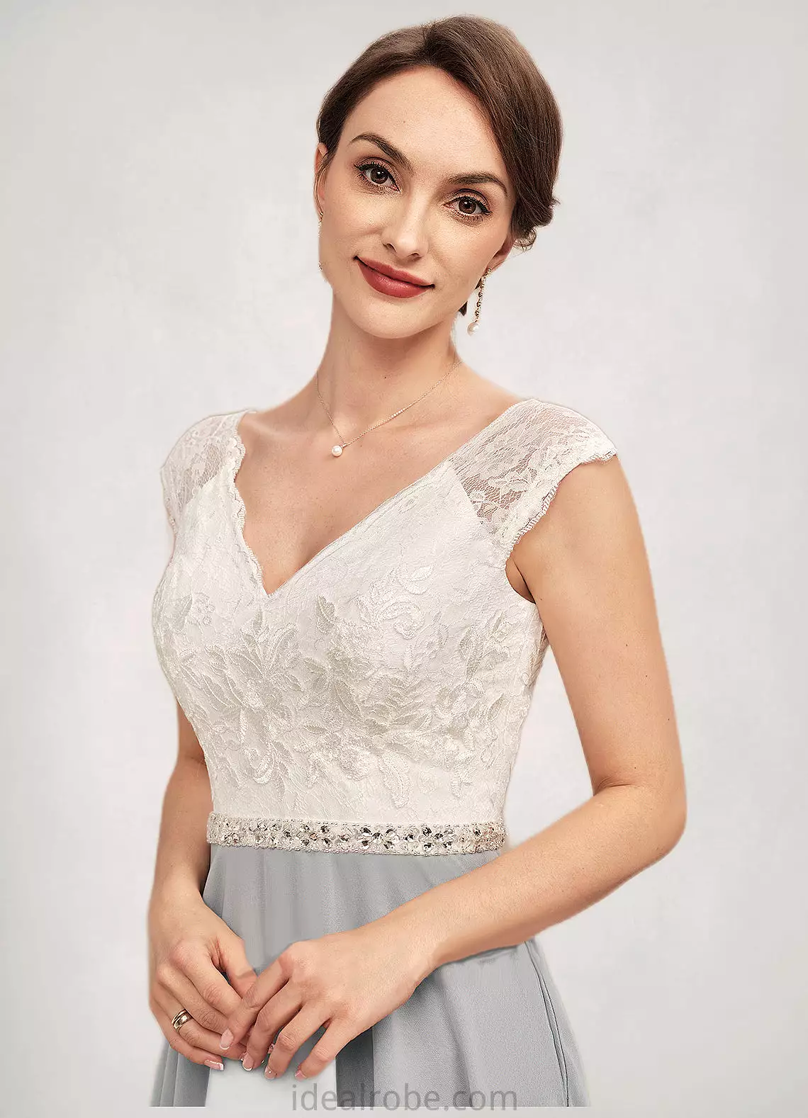 Regan A-Line V-neck Tea-Length Chiffon Lace Mother of the Bride Dress With Beading STK126P0014919