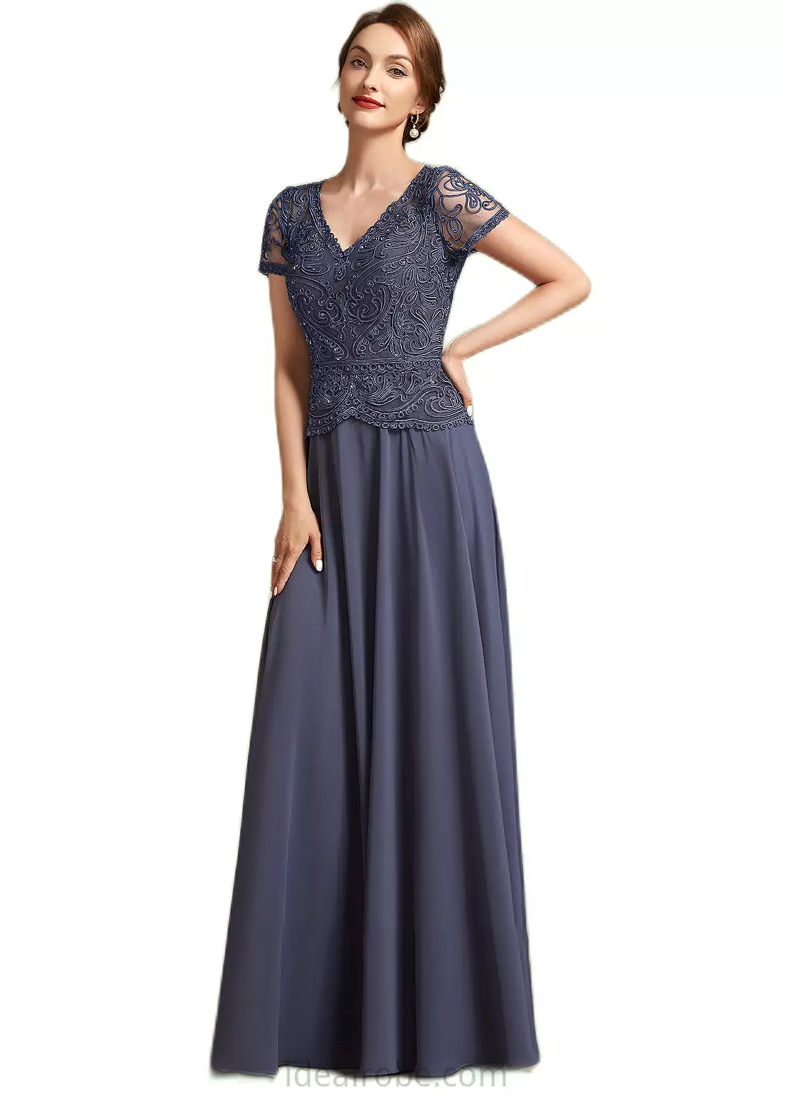 Samara A-Line V-neck Floor-Length Chiffon Lace Mother of the Bride Dress With Sequins STK126P0014964