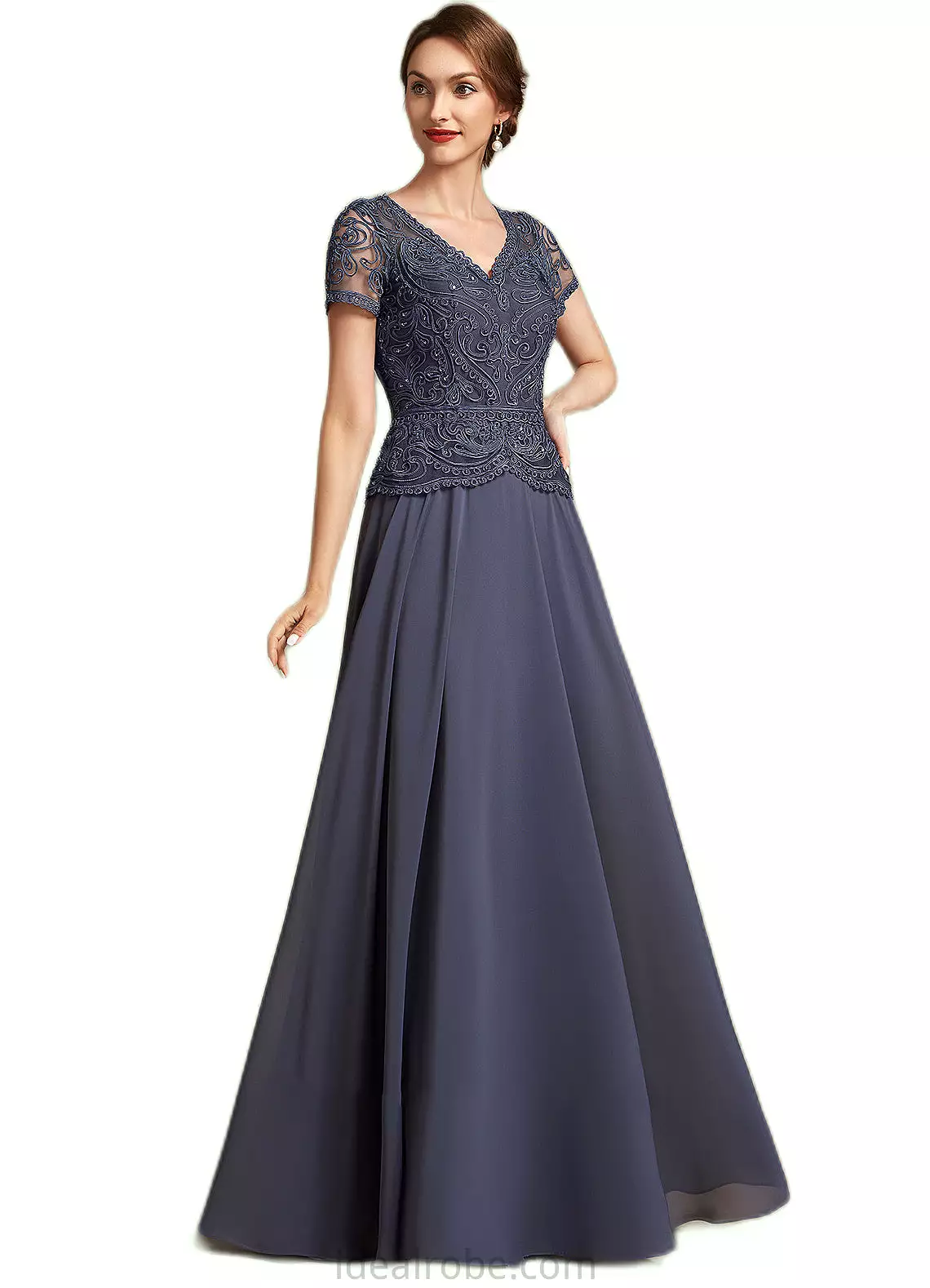 Samara A-Line V-neck Floor-Length Chiffon Lace Mother of the Bride Dress With Sequins STK126P0014964