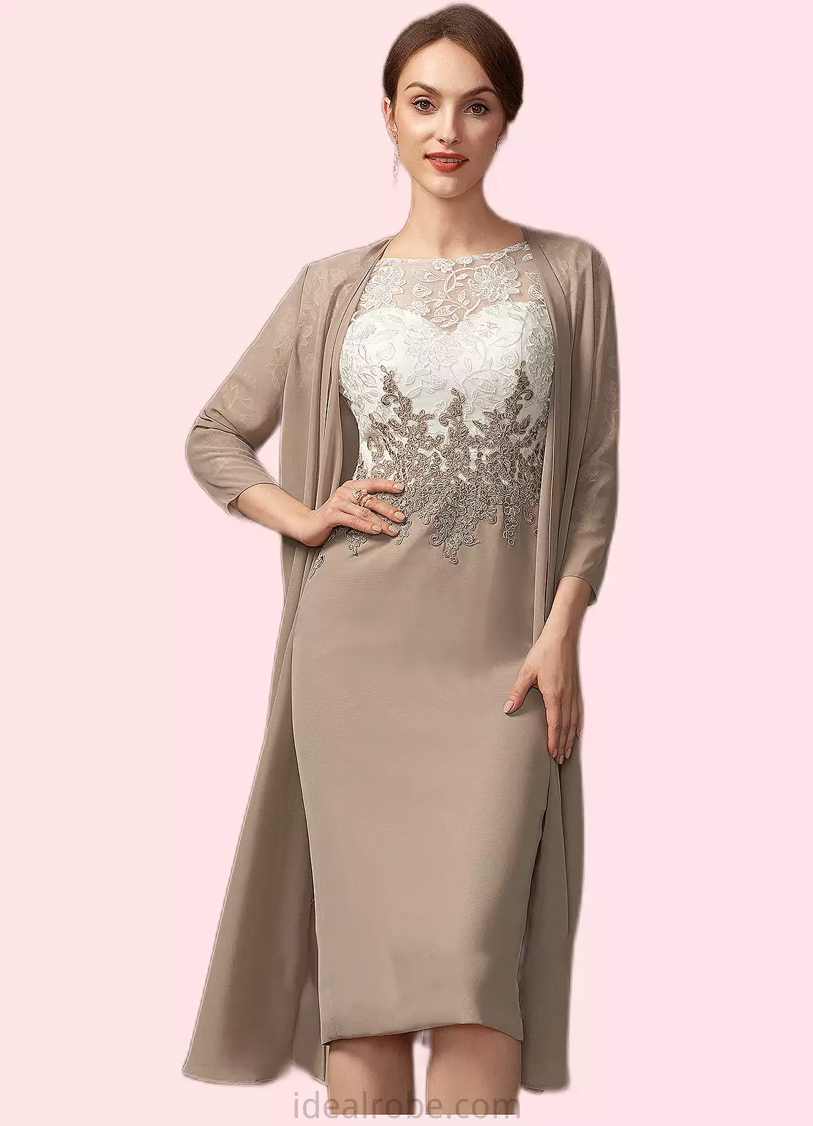 Savanah Sheath/Column Scoop Neck Knee-Length Chiffon Lace Mother of the Bride Dress STK126P0014927