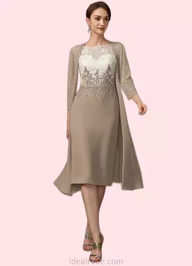 Savanah Sheath/Column Scoop Neck Knee-Length Chiffon Lace Mother of the Bride Dress STK126P0014927