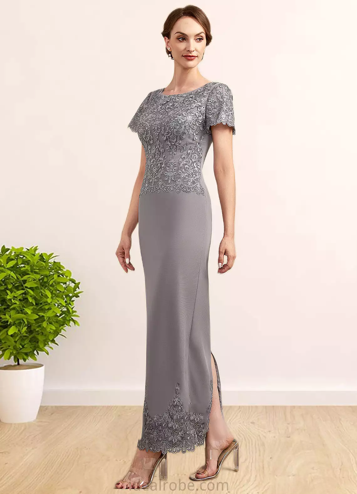 Scarlett Sheath/Column Scoop Neck Ankle-Length Chiffon Lace Mother of the Bride Dress With Sequins STK126P0014922