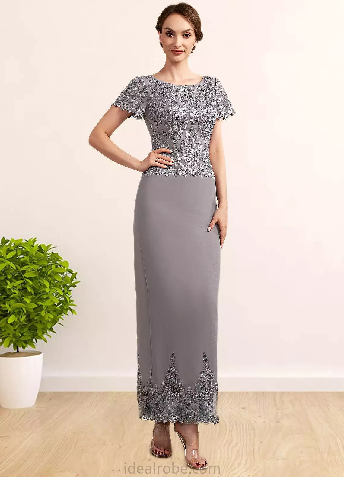 Scarlett Sheath/Column Scoop Neck Ankle-Length Chiffon Lace Mother of the Bride Dress With Sequins STK126P0014922