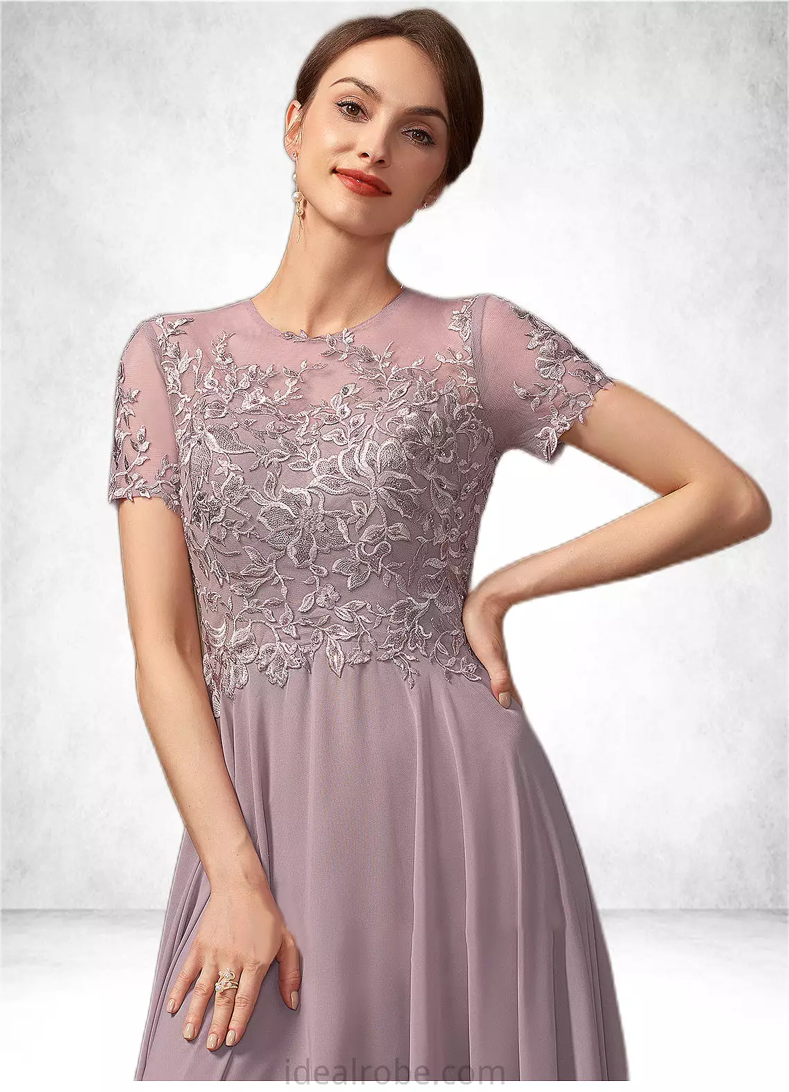 Sylvia A-Line Scoop Neck Floor-Length Chiffon Lace Mother of the Bride Dress With Beading Sequins STK126P0014987