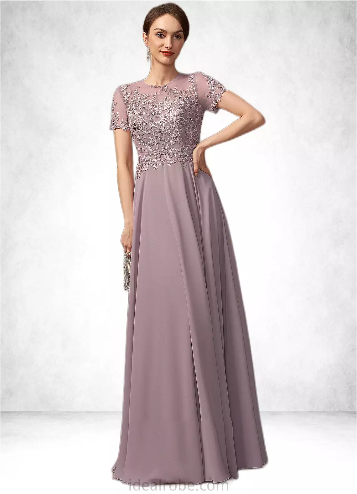 Sylvia A-Line Scoop Neck Floor-Length Chiffon Lace Mother of the Bride Dress With Beading Sequins STK126P0014987