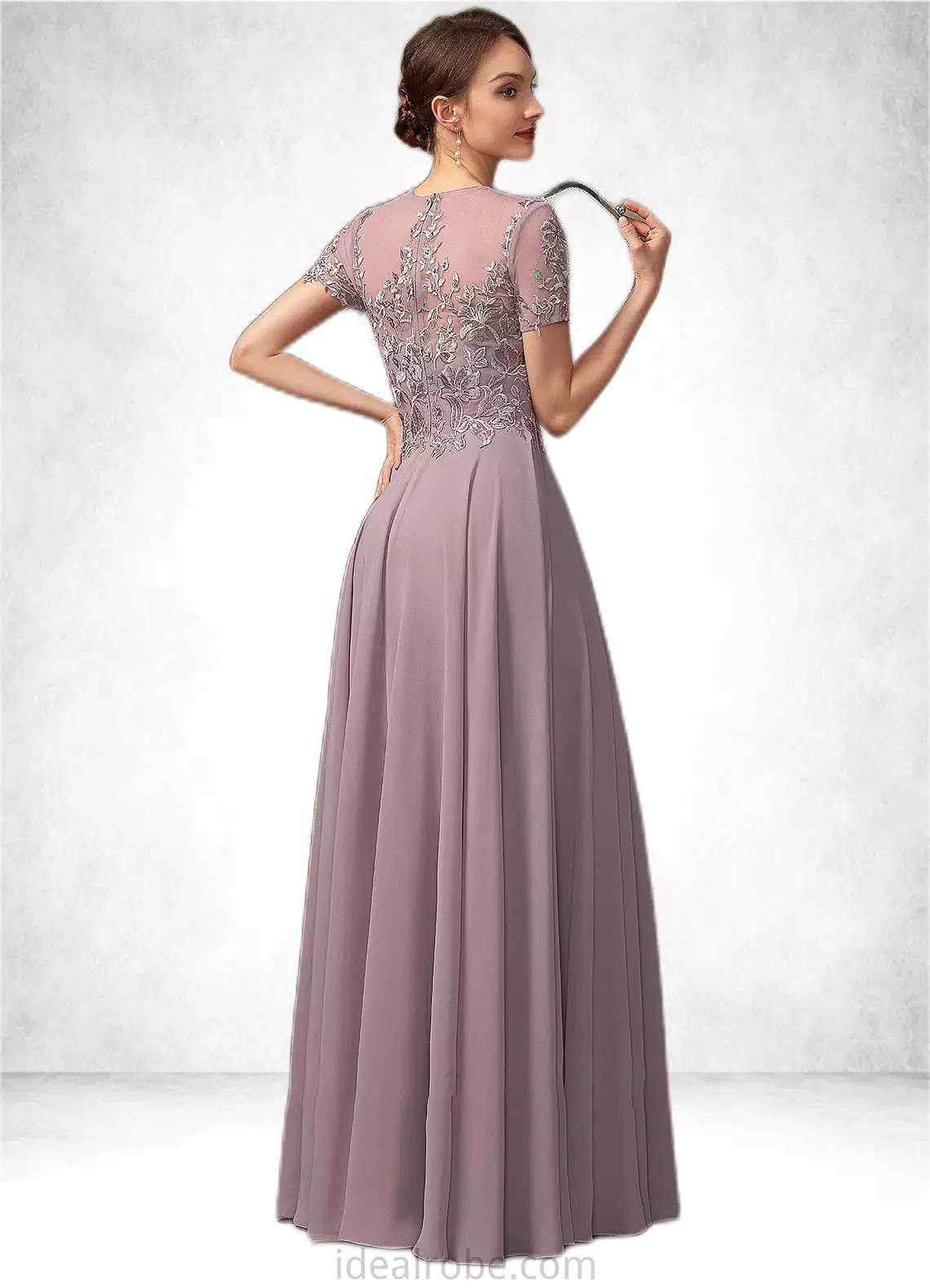 Sylvia A-Line Scoop Neck Floor-Length Chiffon Lace Mother of the Bride Dress With Beading Sequins STK126P0014987